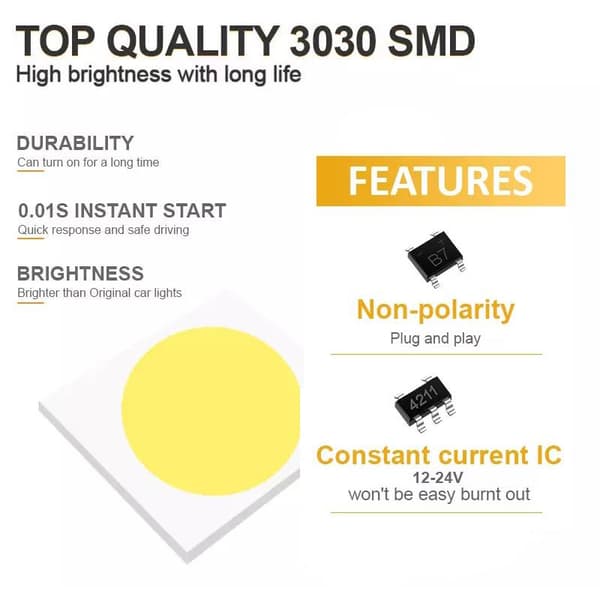 H3 Dimljus 500 lumen LED 6000K med 18st 3030 SMD chip,  2-pack Silvergrå