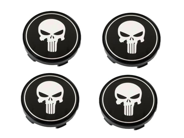 Punisherdödskalle centrumkåpor, 60 mm (passar 57 mm hål), 4-pack