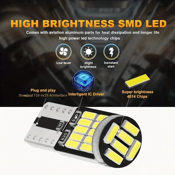 T10 w5w Canbus Orange 2-pack LED-lampor 12V DC Röd