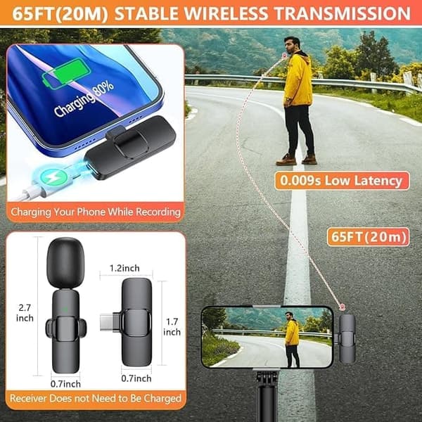 2-pak - Lavalier mikrofon til mobil - Trådløs - USB-C