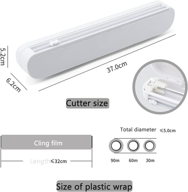 Plastfoliedispenser med kutter. Skyvbar, påfyllbar plastfolie