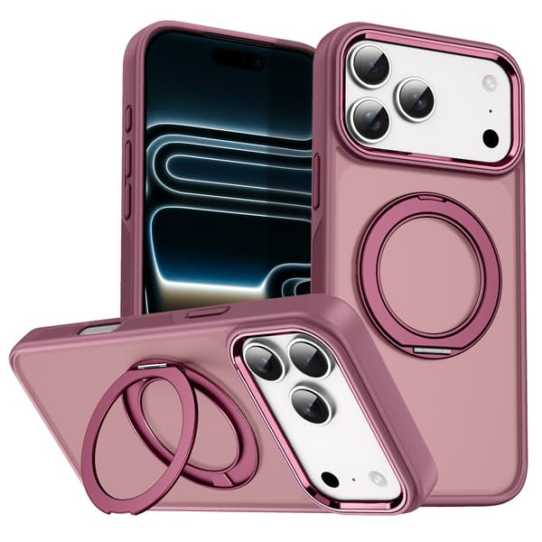 Roterende Magnetisk Stativdeksel for iPhone 18 Pro Max / 18 Pro – Matt, Fallsikkert Beskyttelsesdeksel cherry red IPhone18Pro Max