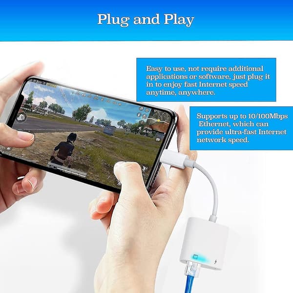 Lightning til Ethernet-adapter, [Kompatibel med Apple Mfi-certificeret] 2 i 1 Rj45 Ethernet Lan-netværk