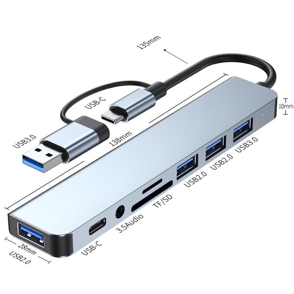 8-i-1 Type-C Hub Adapter til bærbare computere - Model 2218TU