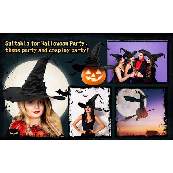 Halloween Häxhatt Svart Stor Ruffled Häxhatt Dam Hallow