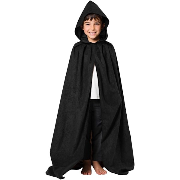 Barnekostyme Kappe med Hatt for Halloween Fest 3-18 År Svart