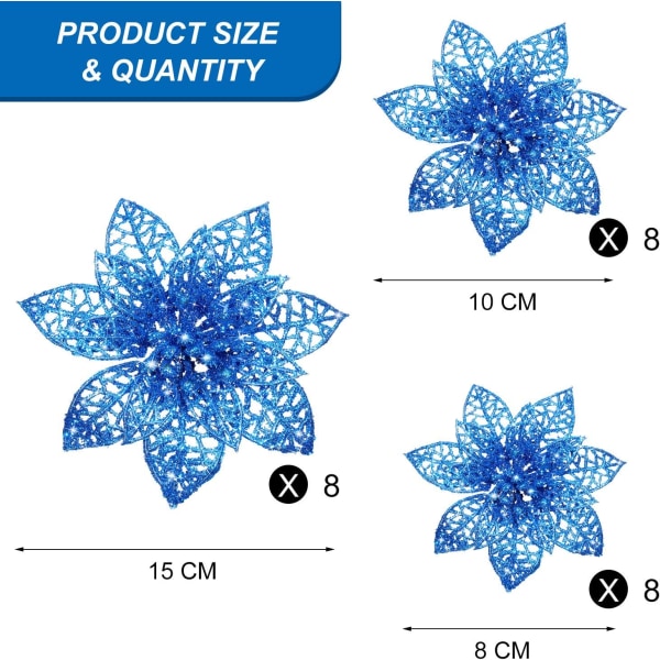 24 stk Glitter Poinsettia Julepynt Julepynt F