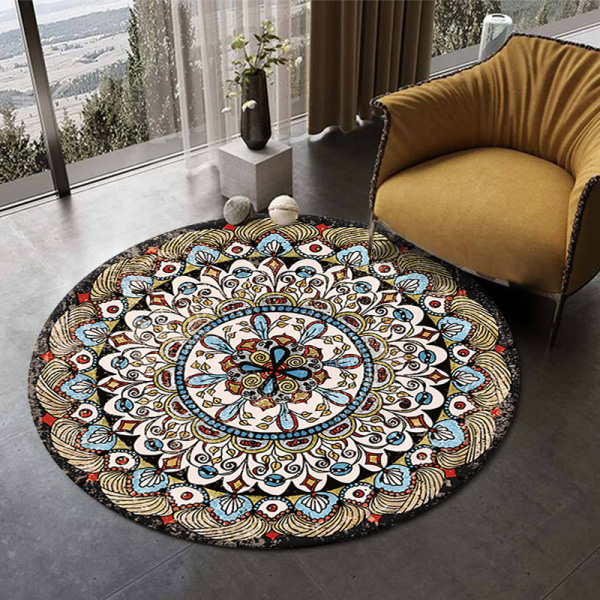 Rund Area Matta Mandala Mattor för Sovrum Badrum Tvättad Halksäker Cirkel Golvmattor Chic Bohemian Heminredning Mattor - Stil 4 100*100cm