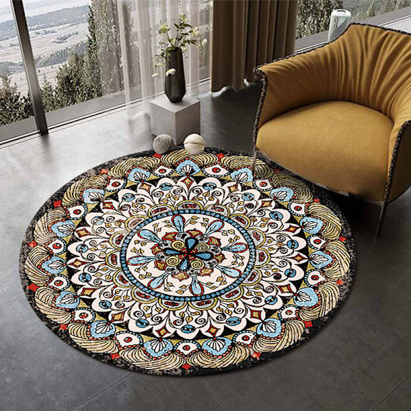 Rundt Gulvtæppe Mandala Tæpper til Soveværelse Badeværelse Vaskbart Skridsikkert Cirkel Gulvmåtter Chic Bohemian Hjem Decor Tæpper - Stil 4 100*100cm