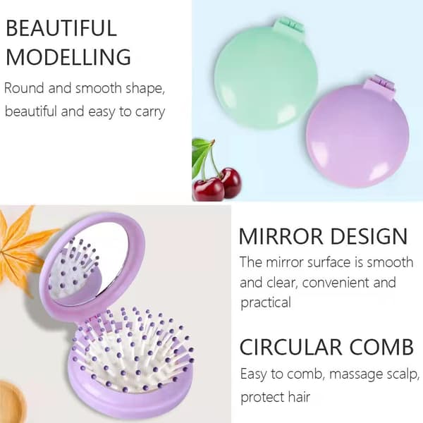 Taittuva hiusharja peilillä, Mini Compact Massage Comb for Pu