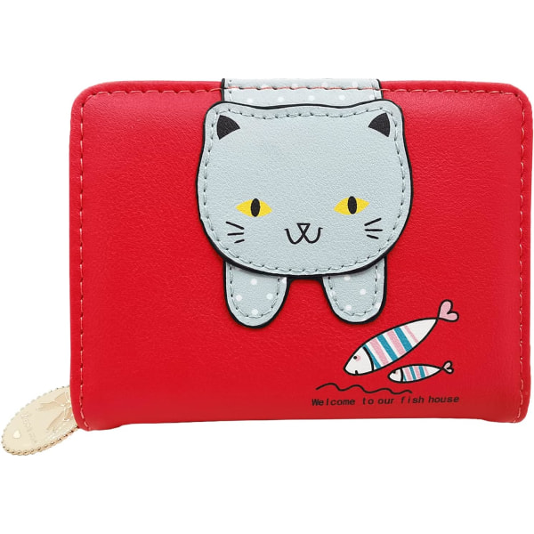 Cute Mini Wallet, Cartoon Cat Girl Coin Purse, Zipper Leather Co