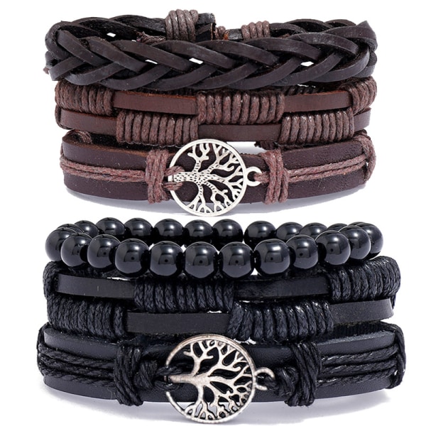 Tree of Life Ægte Læder Armbånd Mænd Kvinder, Tigerøje Natu