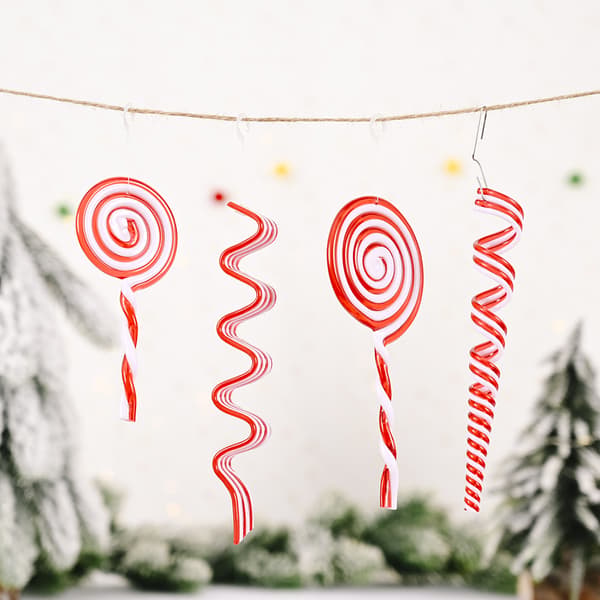 4 st godistillbehör i trä sockerrör julornament
