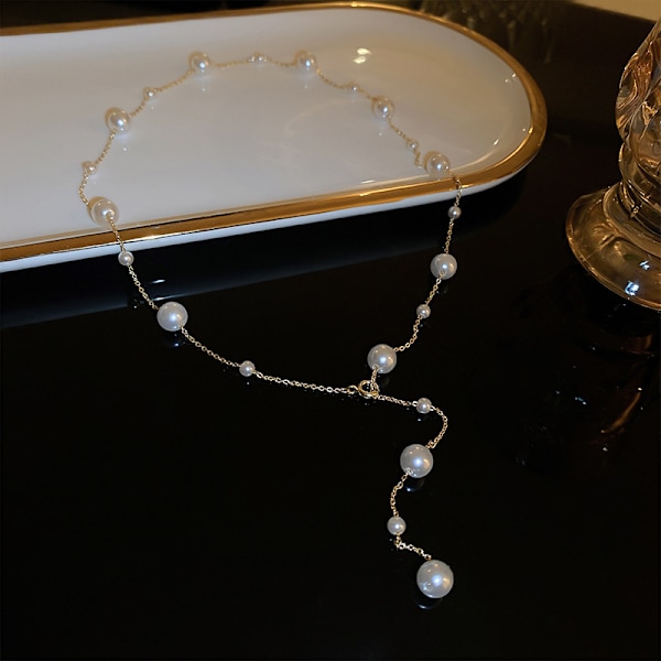 Enkel lång pärlhalsband mode design sense nyckelben kedja Y
