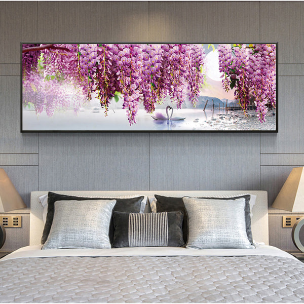 DIY violetti joutsen kukka timanttimaalaus, monikokoinen 100*40cm