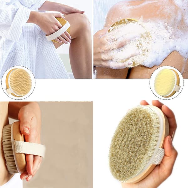 2-pack bambu torr kroppsborste, våt & torr duschborste, celluliter