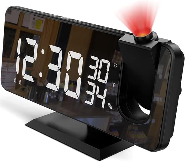Projektionsväckarklocka för sovrum, 7,5\" stor LED-spegeldisplay