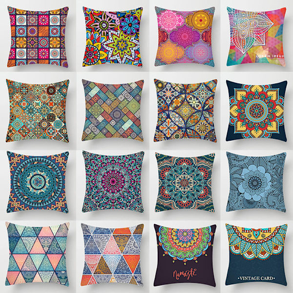 Dekorative putetrekk 45 x 45 cm, fargerikt paisley tribal mønster dekor blomst putetrekk for stue sofa uteplass (MTL-17) double sided