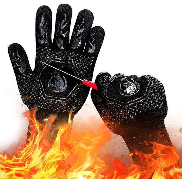 BBQ brandsikre, skærefaste handsker, 1472°F varmebestandige Flame Black
