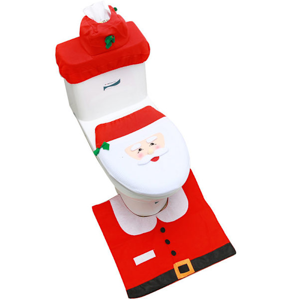 3D Nese Julenisse Toalettsetetrekk og Teppe Sett Morsom Jul Dekor