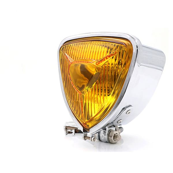 Retro motorcykelstrålkastare, triangulär frontlampa gul lins He