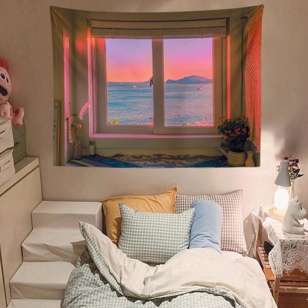 Seascape solnedgång bakgrund tyg netto röd sovrum levande vägg clo