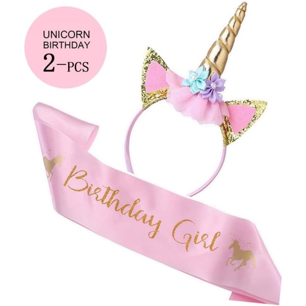 Unicorn Set Guld Glitter Unicorn Pannband Rosa Satin Sa