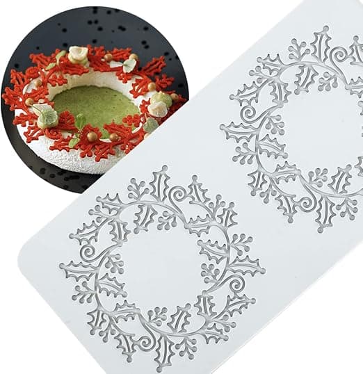 2 hål julkransar, kakspetsform, spets fondantformar, si