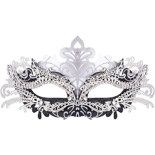 Venetiansk maske (svart sølv), for maskeradeball og kostyme, for kvinner