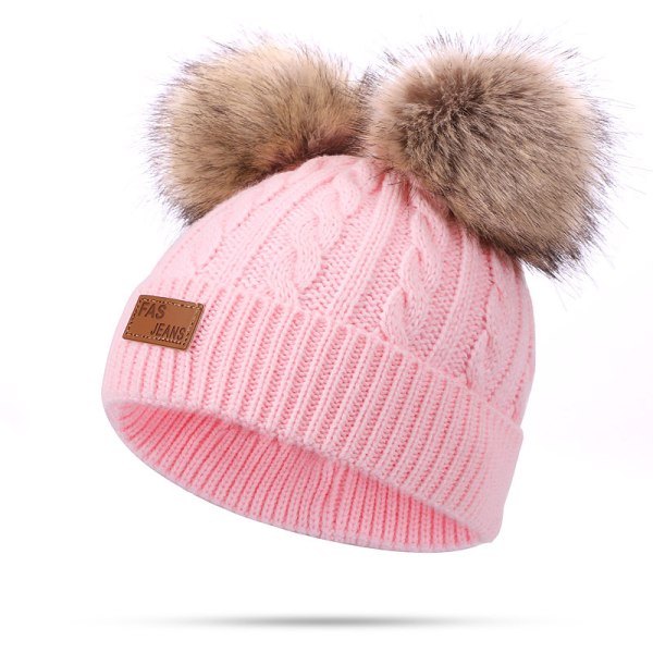 2-pack barn vintermössor och halsdukar, baby mössa med dubbla pompom, vintermössa för barn 1-8 år, pojkar och flickor. light pink