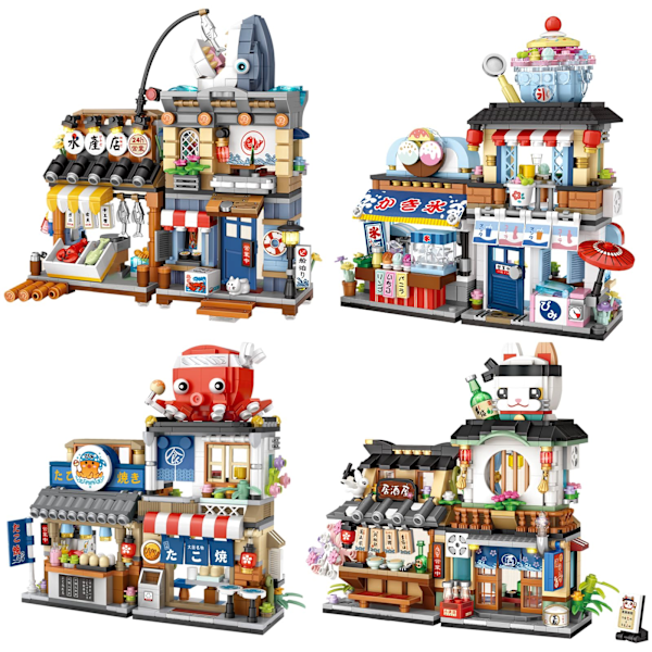 Japansk Gatevisning Takoyaki-butikk Mini Byggeklosser, Kreativ DIY Simulering Arkitektur, 722 stk Mini Simulering Arkitektur Byggeleketøy