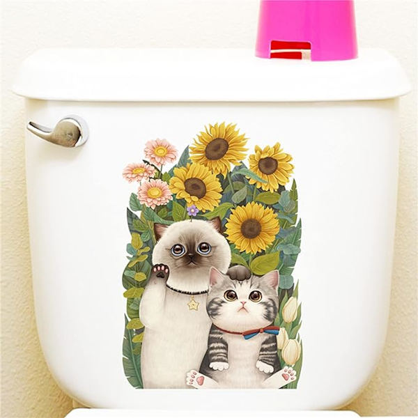 Auringonkukka ja kissa Super Cute Kylpyhuone WC-istuimen kansi tarrat Sti