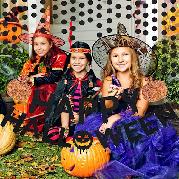 Græskar Glad Halloween Banner Sort Glitter og Halloween Circl