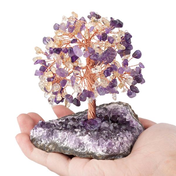 Luonnollinen ametisti kristallikivi rahapuu ametisti kvartsi kristalliryhmän pohjalla Bonsai puu Feng Shui työpöydän koriste vaurauteen ja onneen 4.5\"-6\"