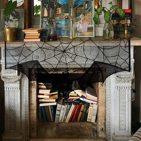2 stk Halloween blonder gardiner for buetvindu - Svart peis mantel