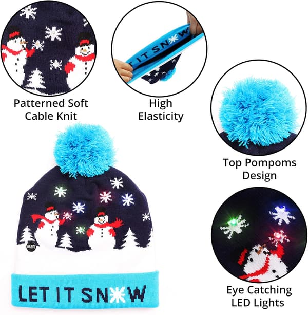 Blinkende julelue - Original unisex blå strikket elastisk lue