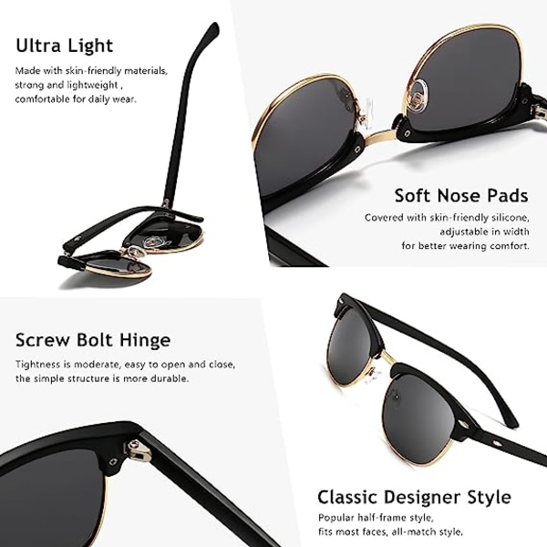 Retro Runde Semi Rimless Polariseret Solbriller