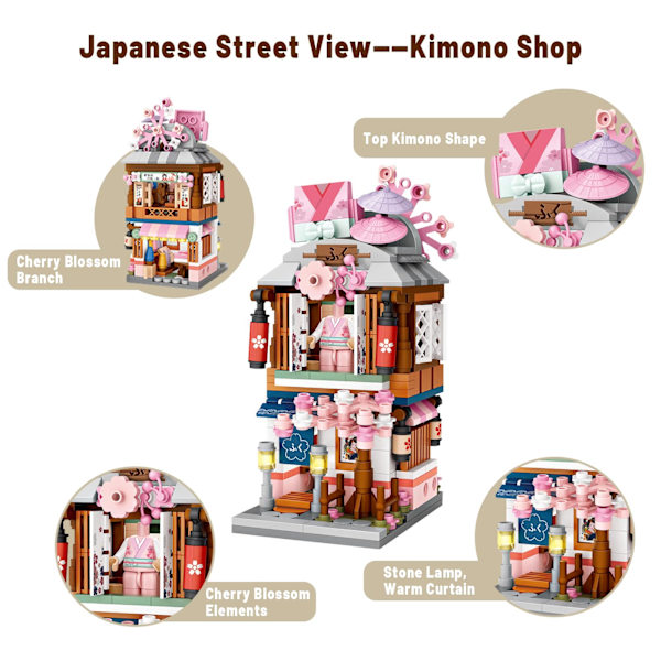 Japanske Gatebutikk-Klosser, Mini DIY Byggeklosser Modell Byggeleke (Kimonobutikk)