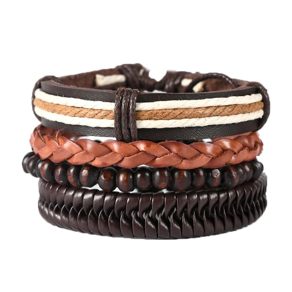 4PCS men's women's leather bracelets woven cuff bracelets