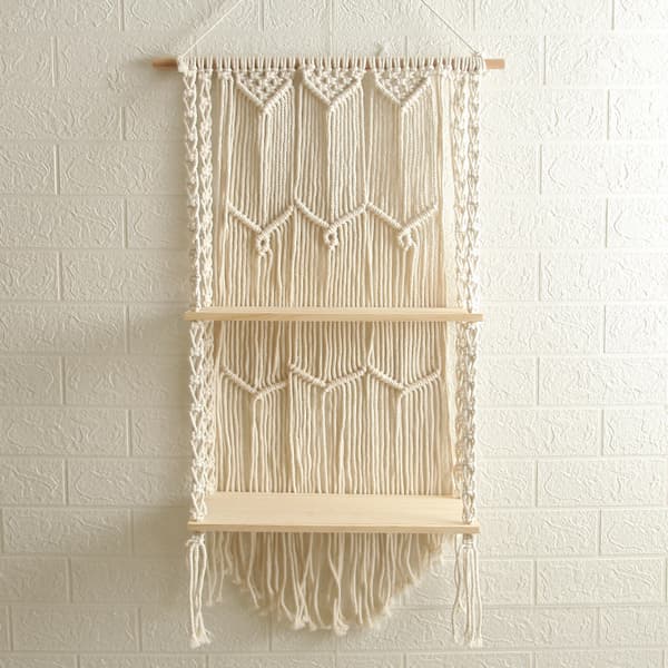 Macrame väggshylla - Boho inomhus hängande hyllor för vägg - Deko
