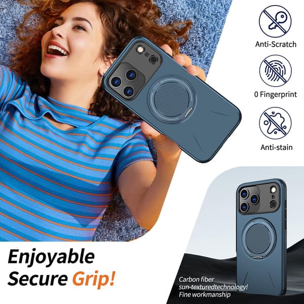 Lämplig för iPhone 16 PRO MAX magnetiskt telefonfodral, stötsäkert telefonfodral, med 360° roterande metallringstativ (stöder MagSafe) Blue