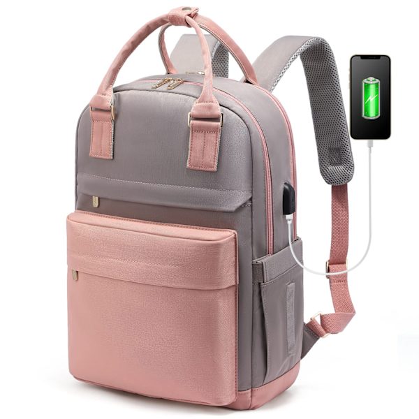Laptop-ryggsäck för kvinnor 14 tum laptopväska med USB-port