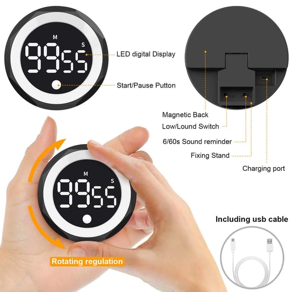Kök Timer, Nedräkningstimer med Stor LED-display, Magnetisk