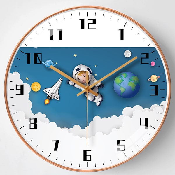 12\" Astronaut Tyst Barn Väggklocka Tyst Rund Barn Väggklocka