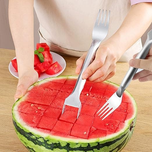 2-i-1 vannmelonskivegaffel, 2 stk. vannmelonskivegaffel for