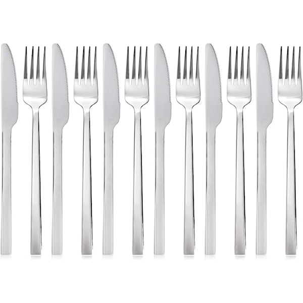 12 stk. rustfrit stål bestik, 6 x middagsknive - 6 x gafler