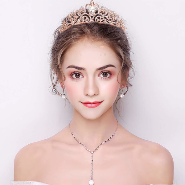 Rose Gold Crystal Tiara Crown Pannband Princess Elegant Crown wi