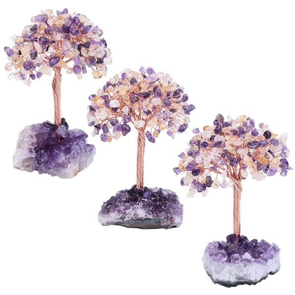 Naturlig Ametyst Krystal Sten Penge Træ med Ametyst Kvarts Krystal Klynge Base Bonsai Træ Feng Shui Skrivebords Dekoration for Velstand og Held 4.5\"-6\"