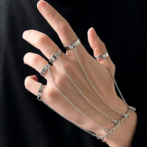 Punk Geometrisk Silverfärgad Kedjearmband för Män Ring Ch