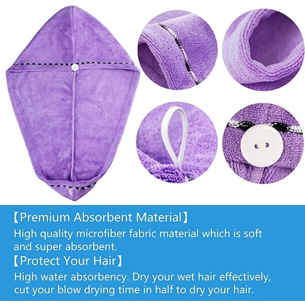 3 st Microfiber hårturban med knappar
